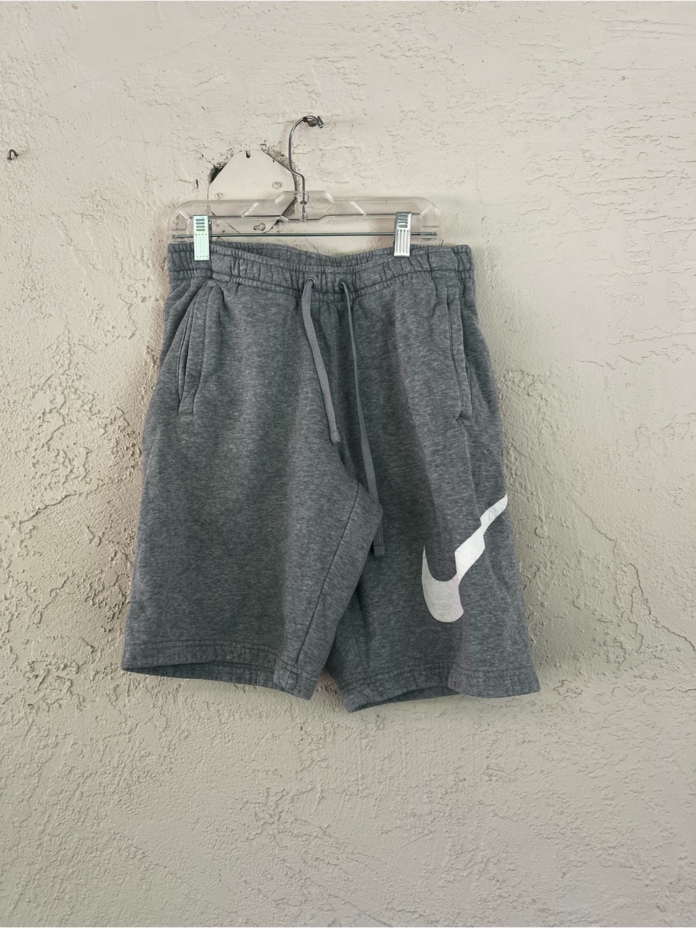 Nike Men’s Gray Athletic Drawstring Shorts with White Swoosh